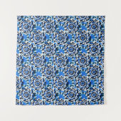 Tenture Abstraite mode florale, bleue, noire et beige (Devant (Horizontal))