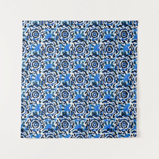 Tenture Abstraite mode florale, bleue, noire et beige (Devant)
