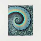 Tenture Abstraite spirale d'art fractal bleu turquoise ora (Devant)