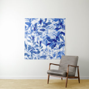 Tenture Abstraits Feuilles bleu et blanc