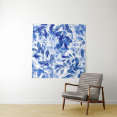 Tenture Abstraits Feuilles bleu et blanc (En situation)