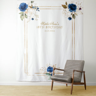 Tenture Accessoire de photo élégant Fleurs bleues Or pour