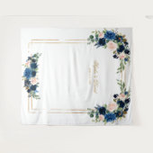 Tenture Accessoire de Photobooth de Mariage Fleurie Bleu R (Devant (Horizontal))