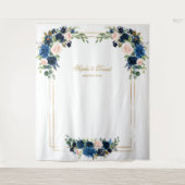 Tenture Accessoire de Photobooth de Mariage Fleurie Bleu R (Devant)