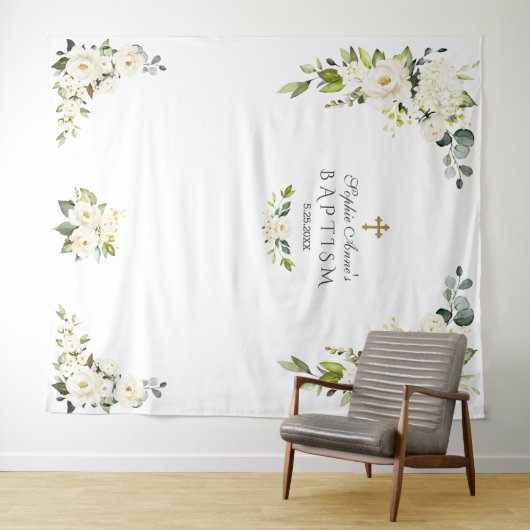 Tenture Accessoire de photomaton de baptême floral blanc d (En situation (horizontale))