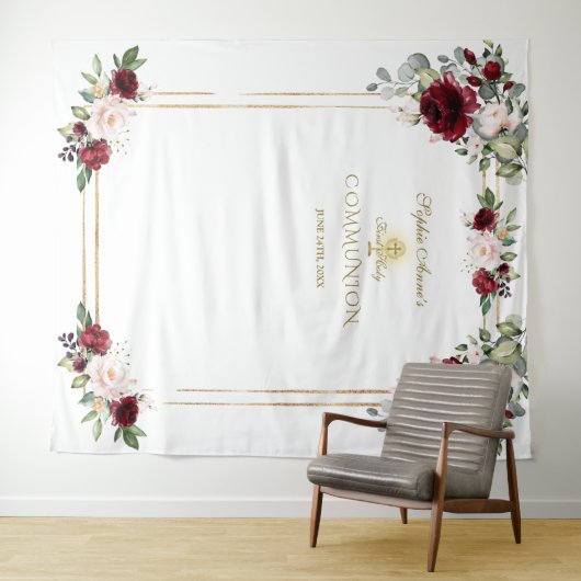 Tenture Accessoire de première communion florale rose Bour (En situation (horizontale))