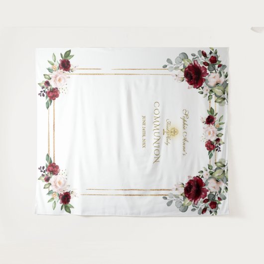 Tenture Accessoire de première communion florale rose Bour (Devant (Horizontal))