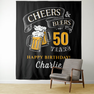 Tenture Acclamations et bières en or noir pour un annivers