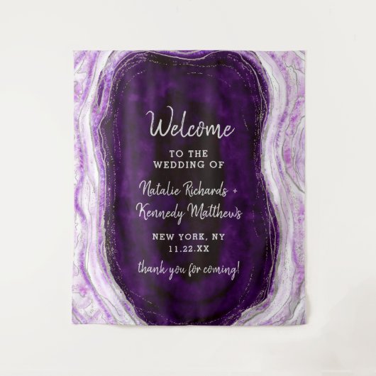 Tenture Accueil de mariage Améthyste Violet & Geode Argent (Devant)
