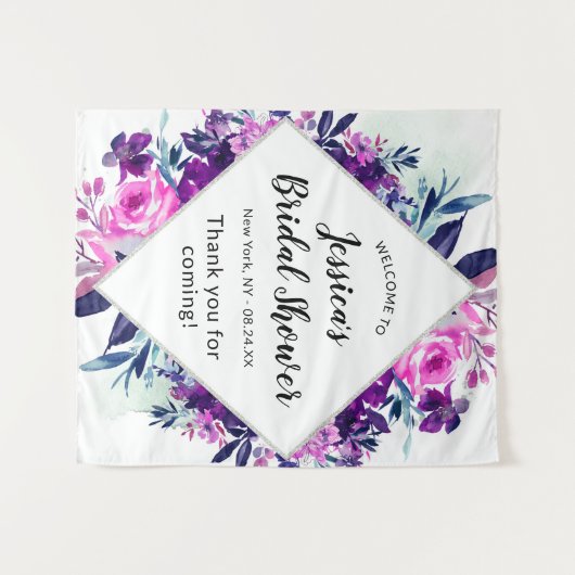 Tenture Accueil de Mariage Fleurie Violette Enchantée (Devant (Horizontal))