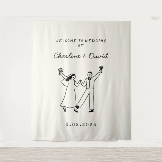 Tenture Accueil du Mariage Scribble Dessin À Main (Devant)