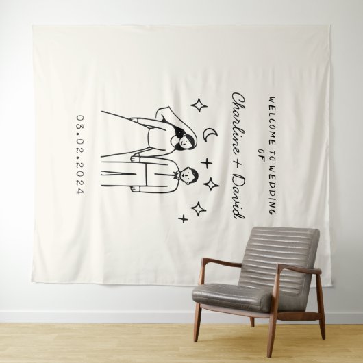 Tenture Accueil du Mariage Scribble Dessin À Main (En situation (horizontale))