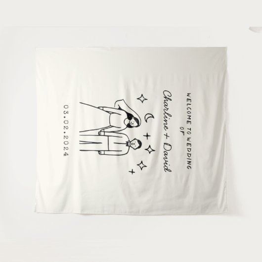 Tenture Accueil du Mariage Scribble Dessin À Main (Devant (Horizontal))