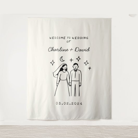 Tenture Accueil du Mariage Scribble Dessin À Main (Devant)