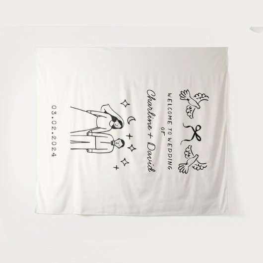 Tenture Accueil du Mariage Scribble Dessin À Main (Devant (Horizontal))