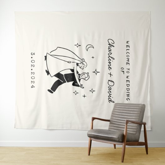 Tenture Accueil du Mariage Scribble Dessin À Main (En situation (horizontale))