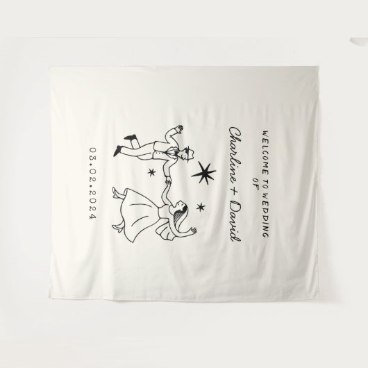 Tenture Accueil du Mariage Scribble Dessin À Main (Devant (Horizontal))