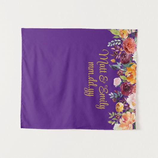 Tenture Accueil Mariage en or violet personnalisé Booth Ph (Devant (Horizontal))