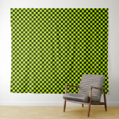 Tenture Acid green black checkerboard pattern (En situation (horizontale))