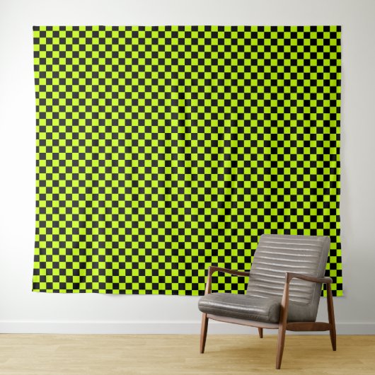 Tenture Acid green black checkerboard pattern (En situation (horizontale))