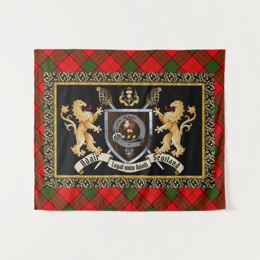 Tenture Adair Clan Badge & Motto avec Lions (Devant (Horizontal))