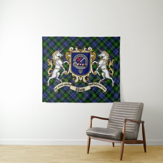 Tenture Adam Clan Badge & Unicorns avec Tartan (En situation (horizontale))