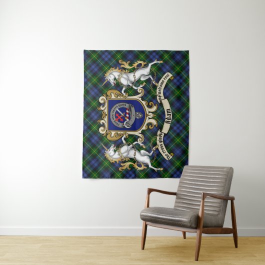 Tenture Adam Clan Badge & Unicorns avec Tartan (En situation)