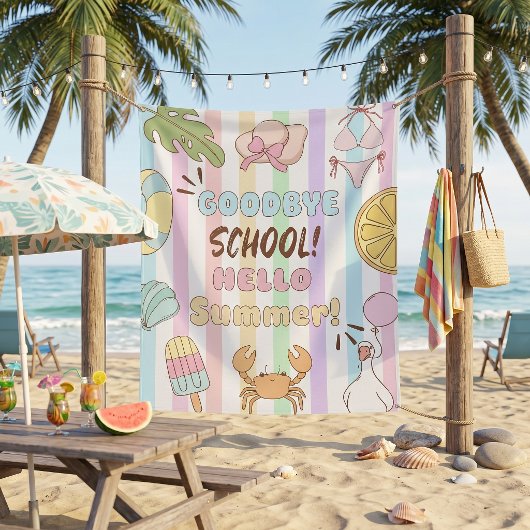 Tenture Adieu école Bonjour Fête d'été Rayures