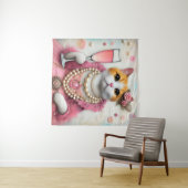 Tenture Adorable Chat Rose Robe avec Perles avec Boire (En situation (horizontale))