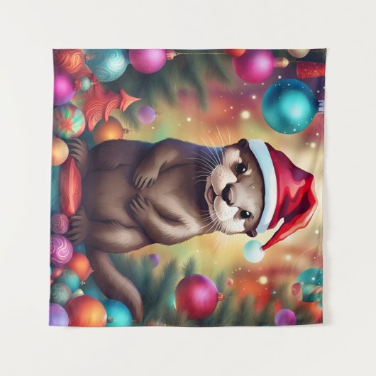 Tenture adorable Otter de Noël (Devant (Horizontal))