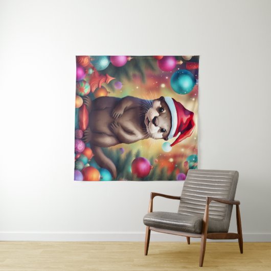 Tenture adorable Otter de Noël (En situation (horizontale))