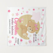 Tenture Adorable Teddy Bear Baby Girl Stats de naissance (Devant (Horizontal))