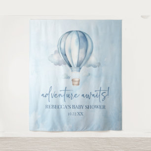 Tenture Adventure Attend ! Baby shower Blue Hot Air Balloo