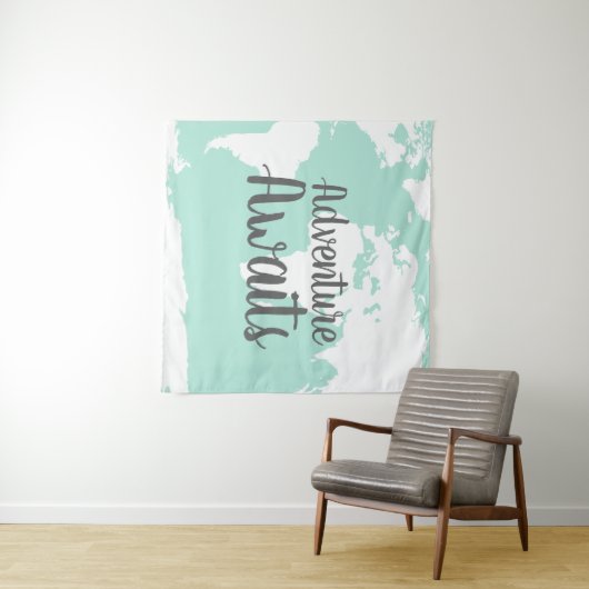 Tenture Adventure Await World Map & Mint (En situation (horizontale))