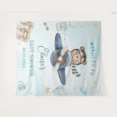 Tenture Adventure Cute Bear Blue Plane Baby shower garçon (Devant (Horizontal))