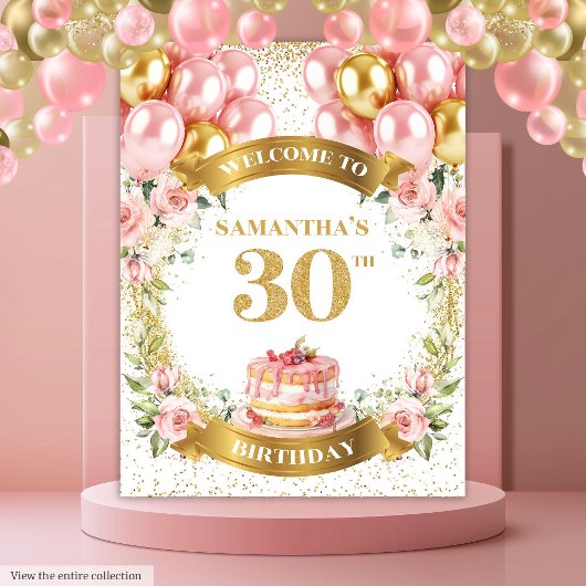 Tenture Affichage de fête doré rose pour un 30e anniversai