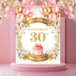 Tenture Affichage de fête élégant Blush Gold pour 30 ans