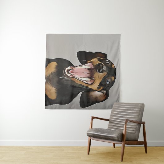 Tenture Affiche d'anniversaire de teckel bâillant teckel (En situation (horizontale))