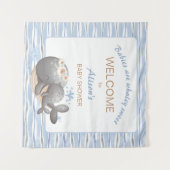 Tenture Affiche de bienvenue de Baby shower de baleines na (Devant (Horizontal))