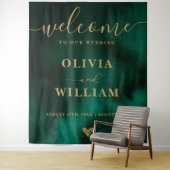Tenture Affiche de bienvenue Mariage Emerald Green & Gold (En situation)