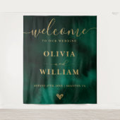 Tenture Affiche de bienvenue Mariage Emerald Green & Gold (Devant)
