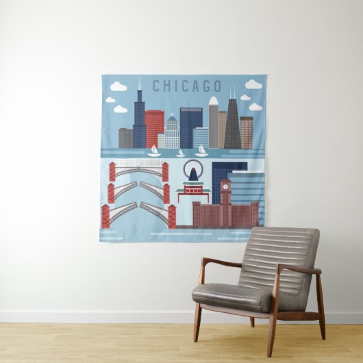 Tenture Affiche de Chicago l'Illinois (En situation (horizontale))