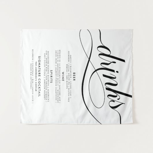 Tenture Affiche de menu de bar de boissons de mariage d'éc (Devant (Horizontal))