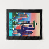 Tenture Affiche de voyage de Seattle sous un ciel d'aube (Devant (Horizontal))
