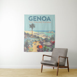 Tenture Affiche de voyage vintage Gênes, Riviera italienne