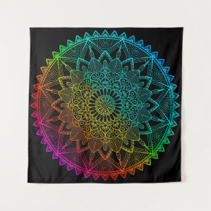 Tenture Affiche Mandala Arc-en-Ciel Noir