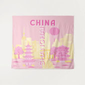 Tenture Affiche rose de voyage à Shanghai Chine (Devant (Horizontal))