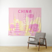 Tenture Affiche rose de voyage à Shanghai Chine (En situation (horizontale))