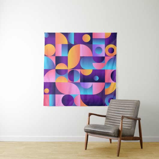 Tenture Affiche Synthwave Bauhaus Neon #1 violet foncé ros (En situation (horizontale))