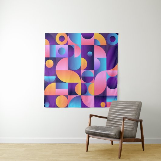 Tenture Affiche Synthwave Bauhaus Neon #1 violet foncé ros (En situation)